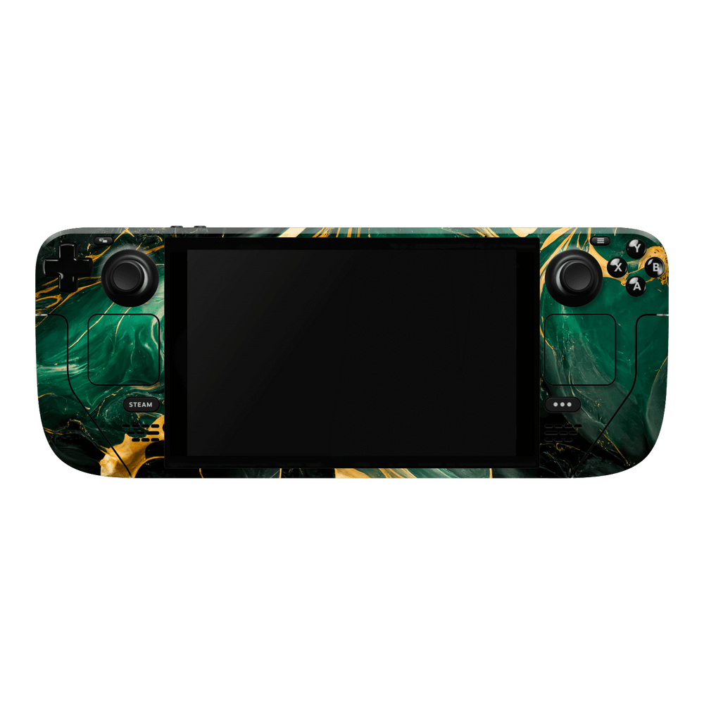 Steam Deck OLED Print Printed Custom SIGNATURE Agate Geode Royal Green Gold Skin Wrap Sticker Decal Cover Protector by EasySkinz | EasySkinz.com