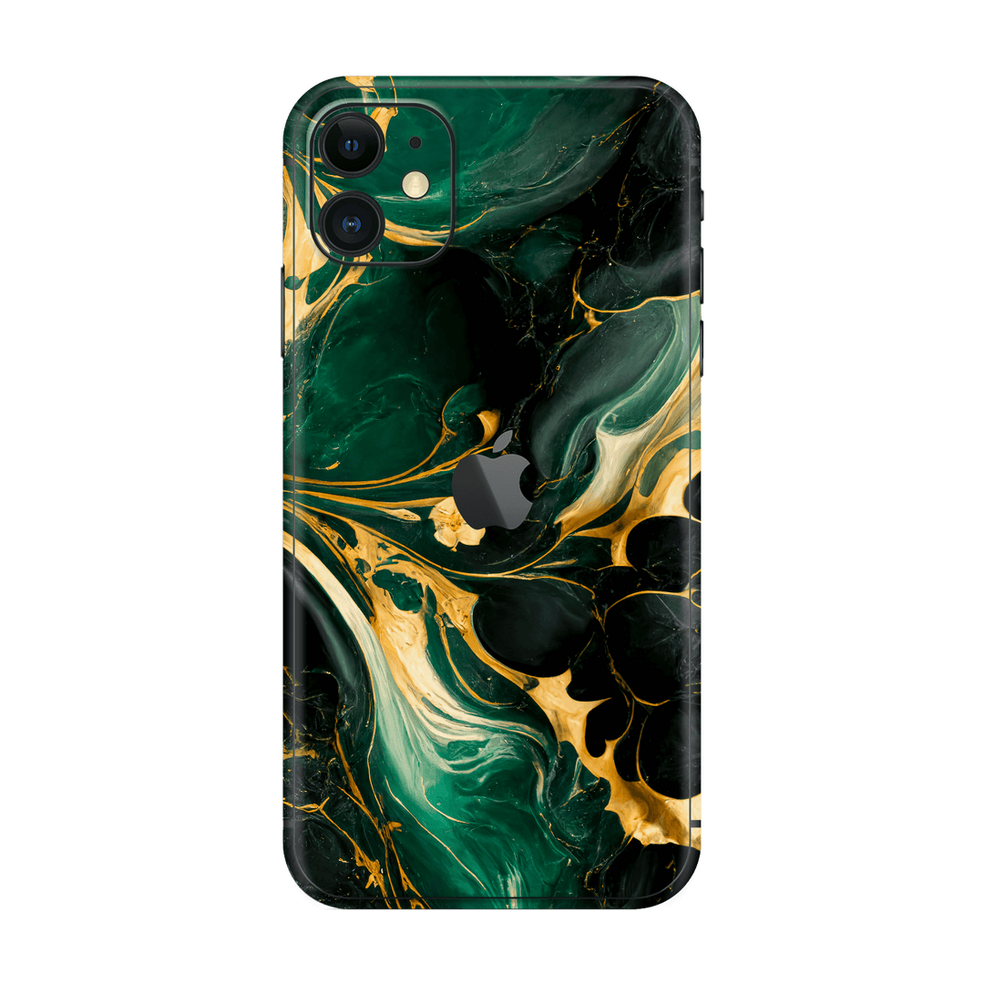 iPhone 11 Print Printed Custom SIGNATURE Agate Geode Royal Green Gold Skin Wrap Sticker Decal Cover Protector by EasySkinz | EasySkinz.com
