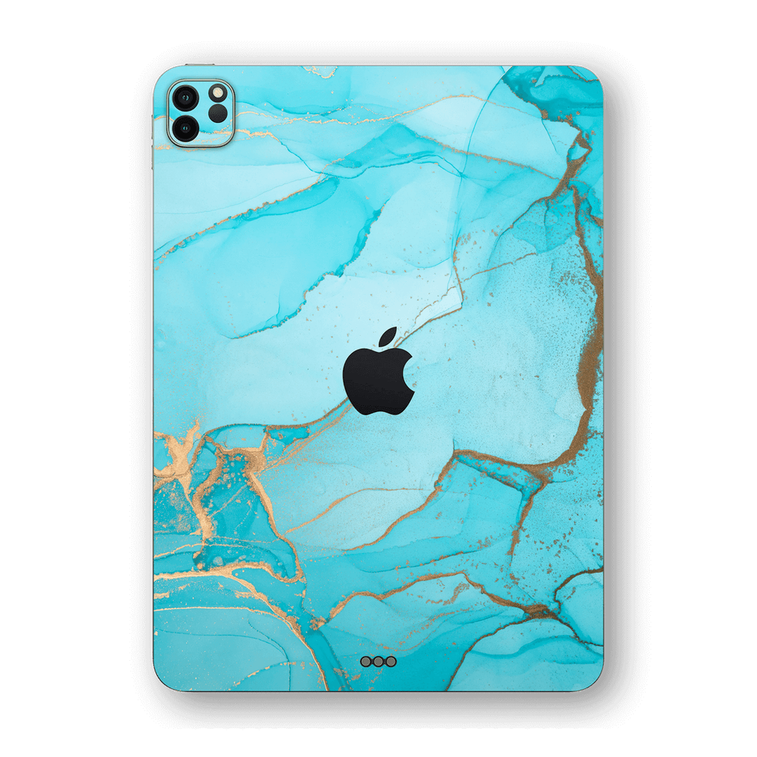 iPad PRO 12.9" (2020) SIGNATURE AGATE GEODE Aqua-Gold Skin, Wrap, Decal, Protector, Cover by EasySkinz | EasySkinz.com